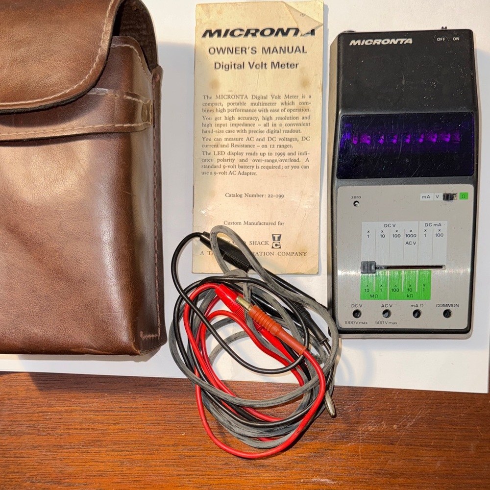 Vintage Micronta Digital Volt Meter / Sinclair PDM35 with Probes Case Manual